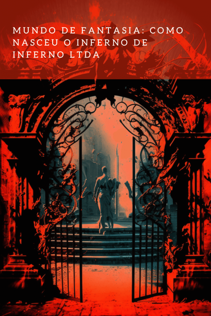 Portões do inferno nas cores preto e vermelho, inspirado em Inferno de Dante.