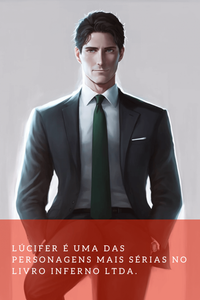 Ilustração de homem alto, pele branca, cabelos curtos escuros, olhos verdes, usando um terno.