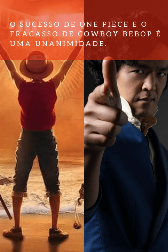 O protagonista de One Piece, Luffy, ao lado do protagonista de Cowboy Bebop, Spike Spiegel.